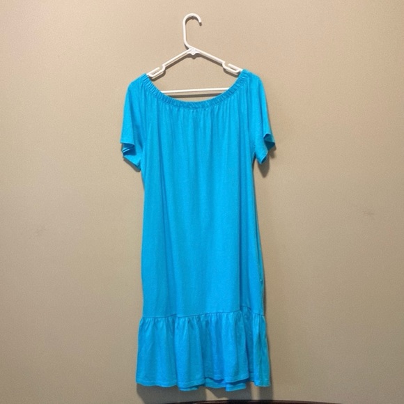 Land's End Off the Shoulder Ruffle Hem Swim Cover-up Dress with Pockets! - Picture 2 of 7